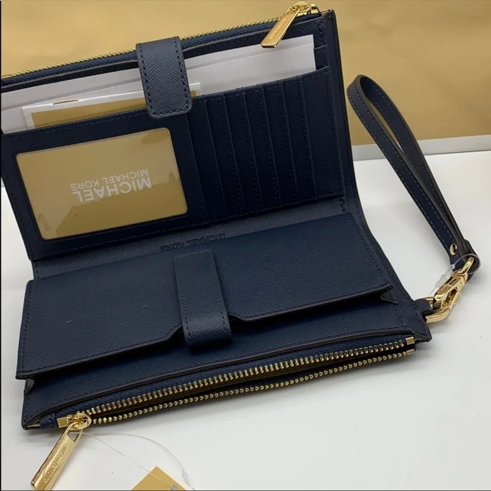 MICHAEL KORS LG DOUBLE ZIP WRISTLET NAVY